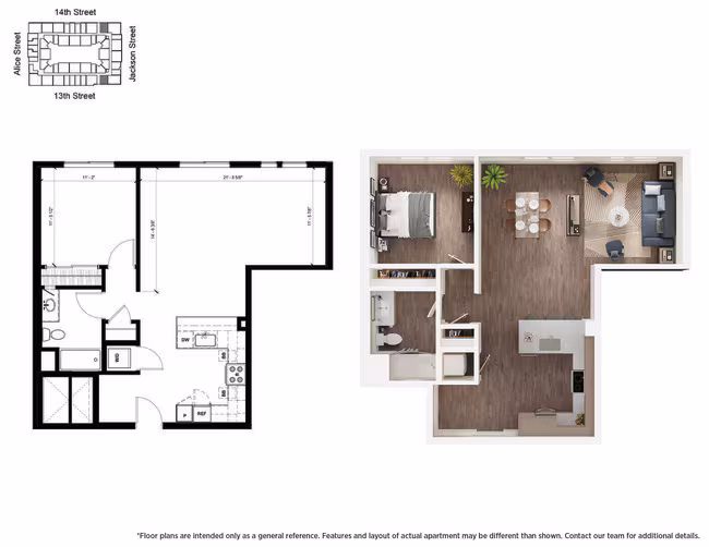 A1 1 Bedroom 831 floor plan